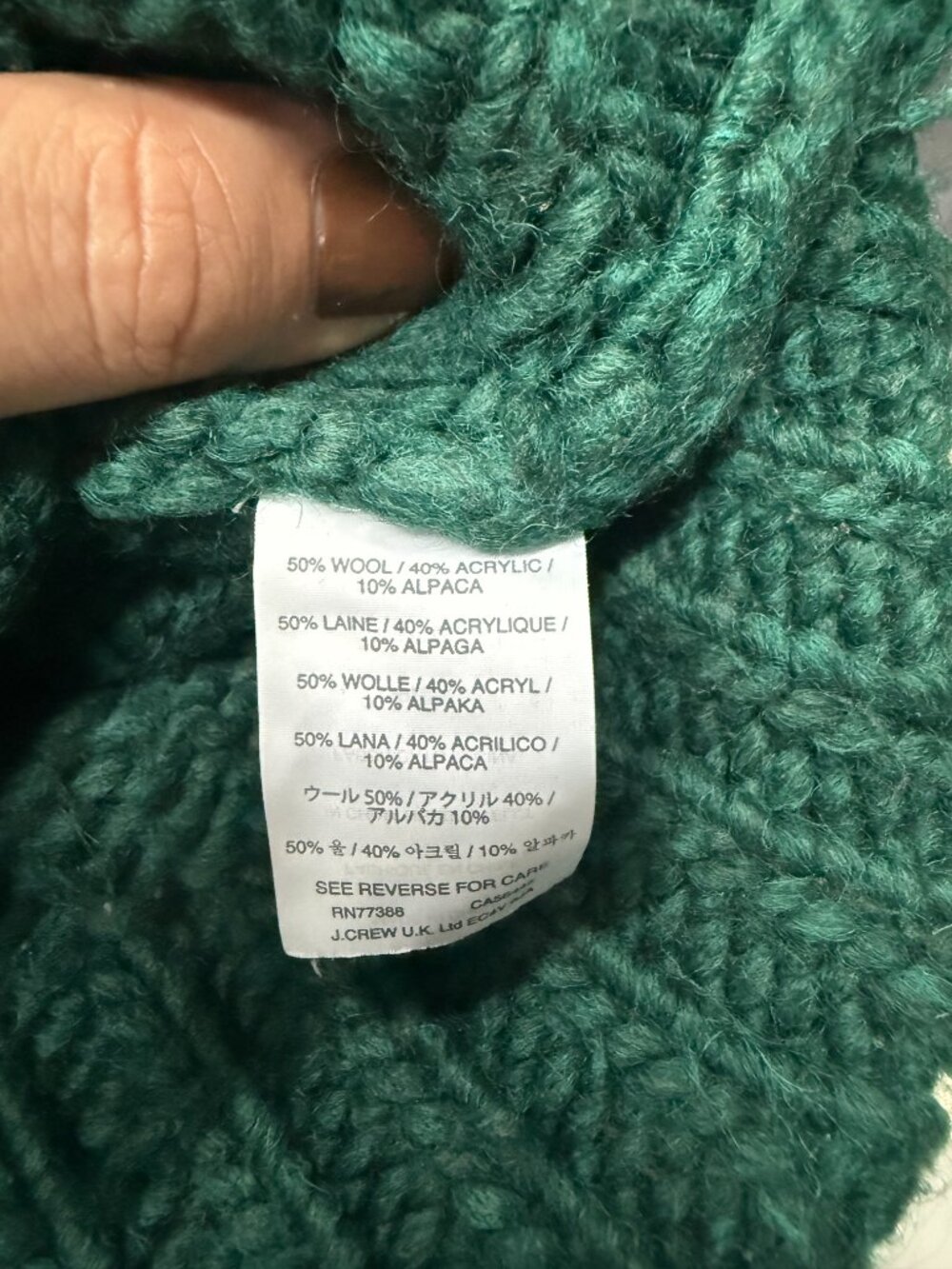 J.Crew Hand Knit Emerald Green Cable Turtleneck Sweater Sz M - Picture 5 of 5